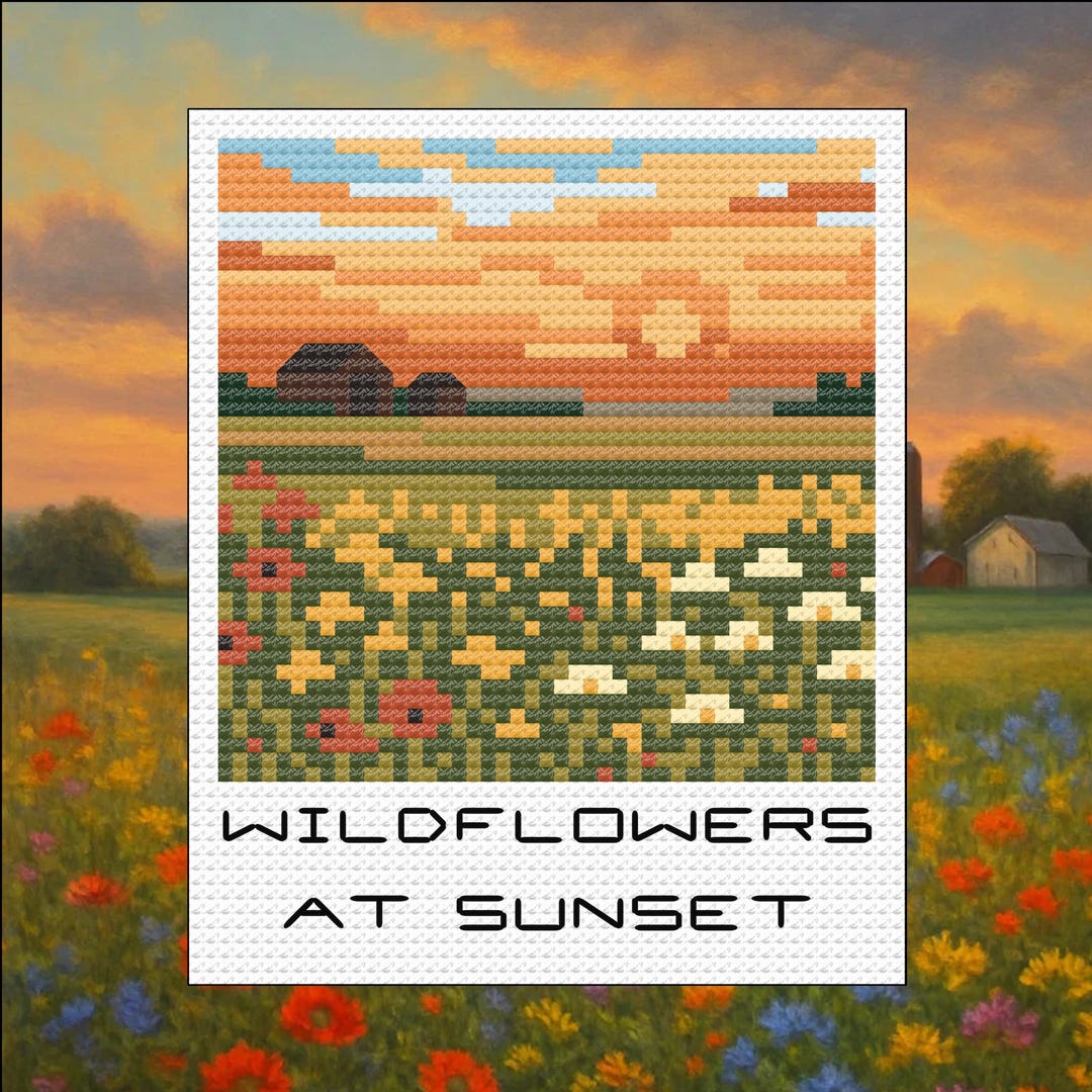 Wildflower Sunset Cross Stitch Pattern: Midwestern Prairie Landscape ...