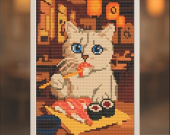 Sushi Purrrfection – Japan Cross Stitch Pattern PDF – Digital Download