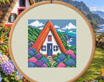 Santana Cottage Madeira Counted Cross Stitch PDF | Portugal Travel Pattern