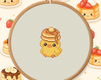 Pancake Duck Cross Stitch Pattern PDF - Cute Food Animal Mini Digital Download