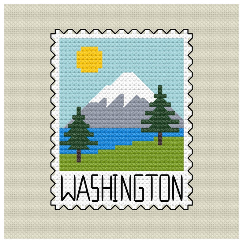 Washington State Cross Stitch Pattern: Evergreen Forest Postage Stamp ...