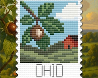 Ohio Buckeye Cross Stitch Pattern: Rustic Farm Landscape (Digital Download, PDF