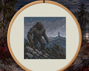 Big Red Eye Counted Cross Stitch PDF | New Jersey Cryptid Pattern