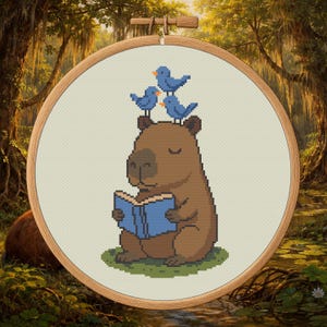 Capybara Story Time – Capybara Reading Cross Stitch Pattern PDF – Digital Download