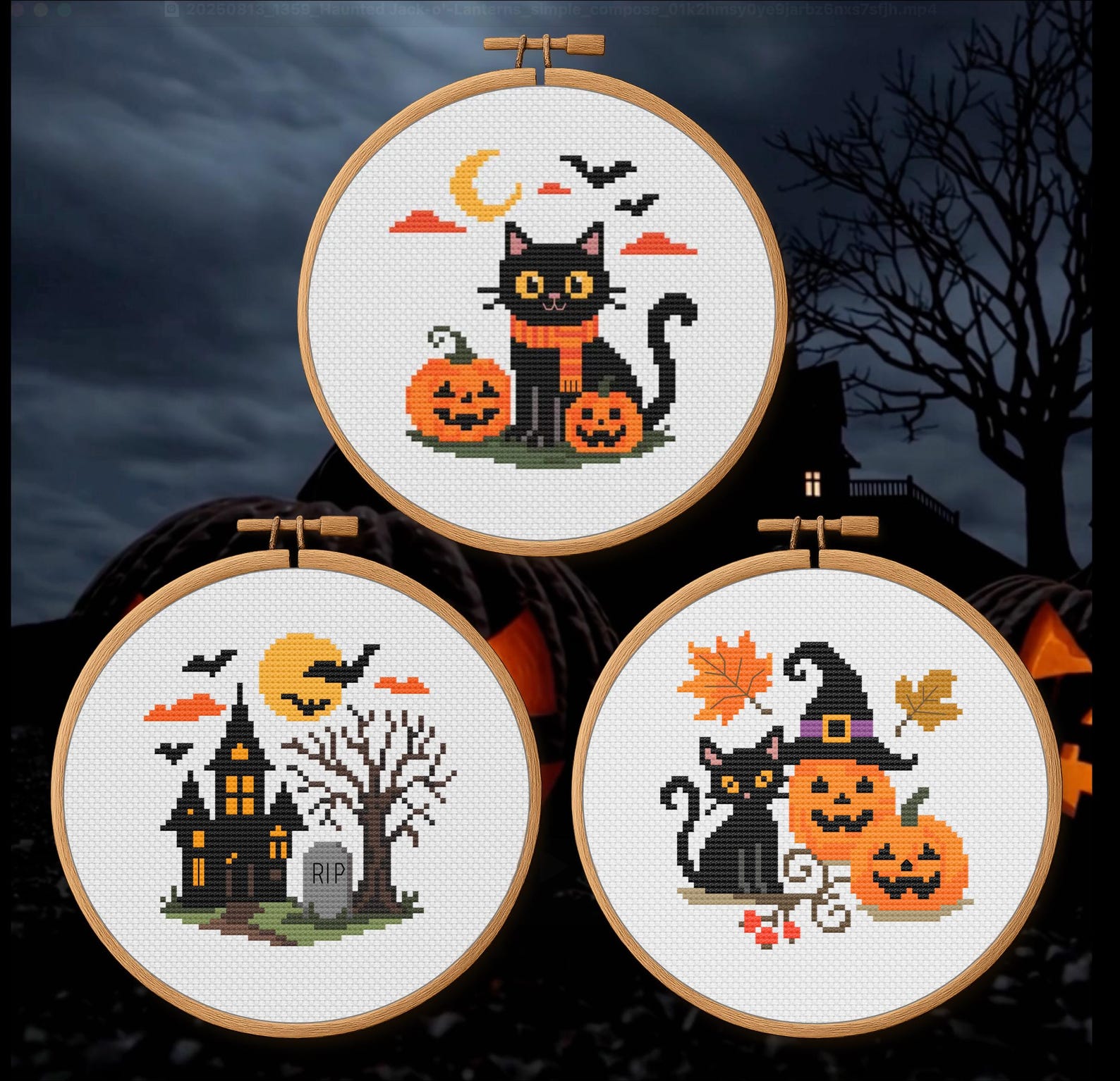 Spooky Stitch Trio – 3 Patterns – Halloween Cross Stitch Pattern Bundle ...