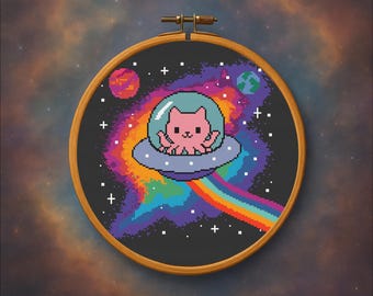 Octopus Cat UFO – pdf-ruimte kruissteekpatroon – digitale download