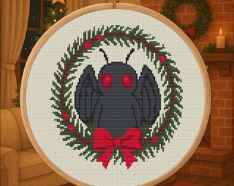 Weihnachtskranz Mothman – Urlaub Kreuzstichmuster PDF – Digitaler Download