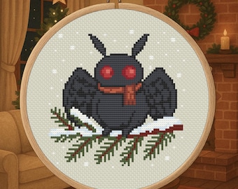 Snowy Mothman - Winter Cryptid Kreuzstichmuster PDF - Digitaler Download