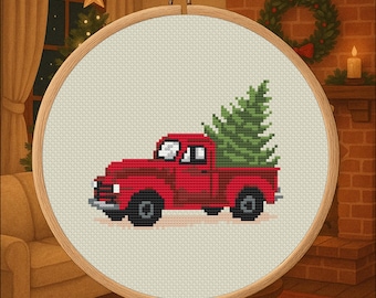 Vintage Holiday Haul - Red Truck Christmas Cross Stitch Pattern PDF - Digital Download