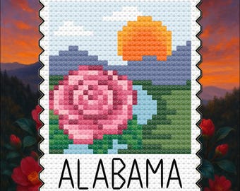 Alabama Camellia Stamp Cross Stitch Pattern: Vintage Southern Design (PDF Pattern