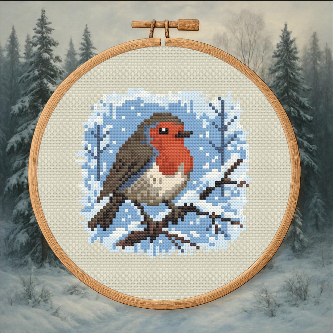 Robin Needlepoint Pattern Winter Woodland Robin - Cross Stitch Pattern PDF - Digital Download - Etsy