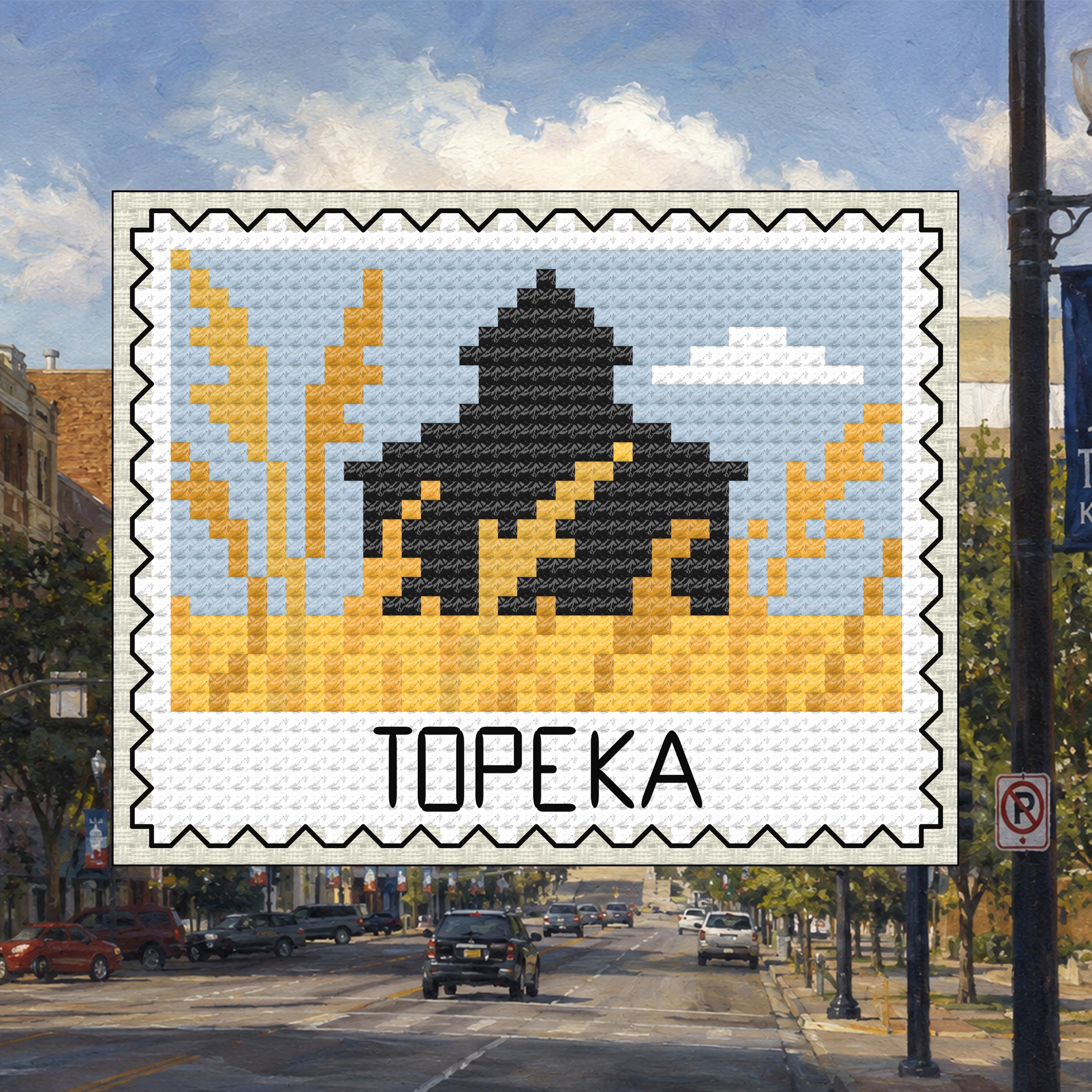 Topeka Kansas Stamp cross-stitch pattern preview