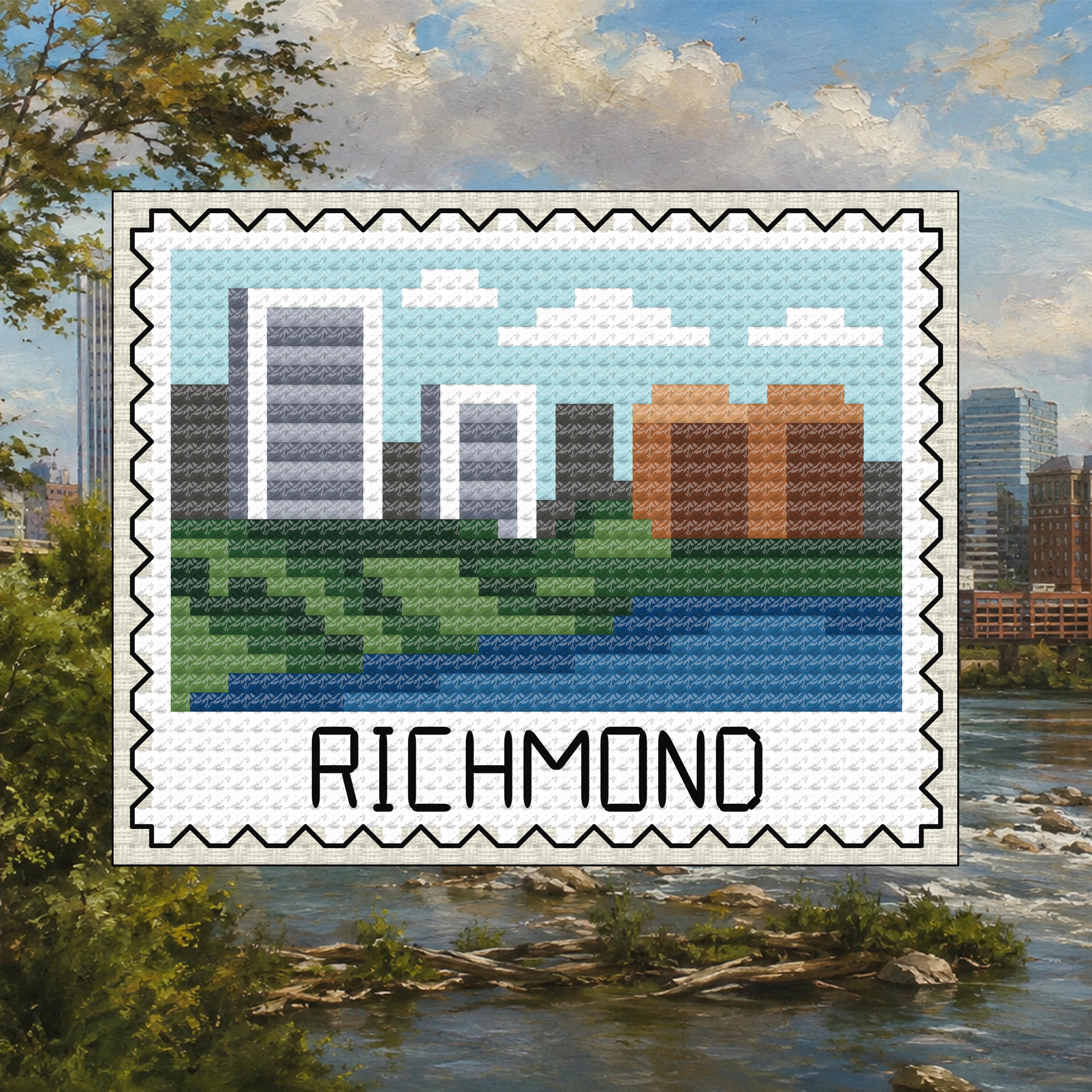 Richmond Stamp - Virginia Capital Cross Stitch Pattern PDF cross-stitch pattern preview