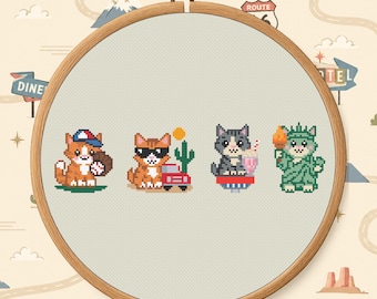 USA Cats Cross Stitch Pattern PDF - Patriotic Cat Design Digital Download