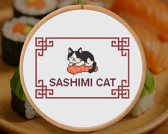 Sashimi Cat – Japan Cross Stitch Pattern PDF – Digital Download