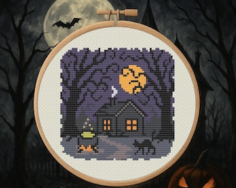 Midnight Cottage – Halloween Cross Stitch Pattern PDF – Digital Download