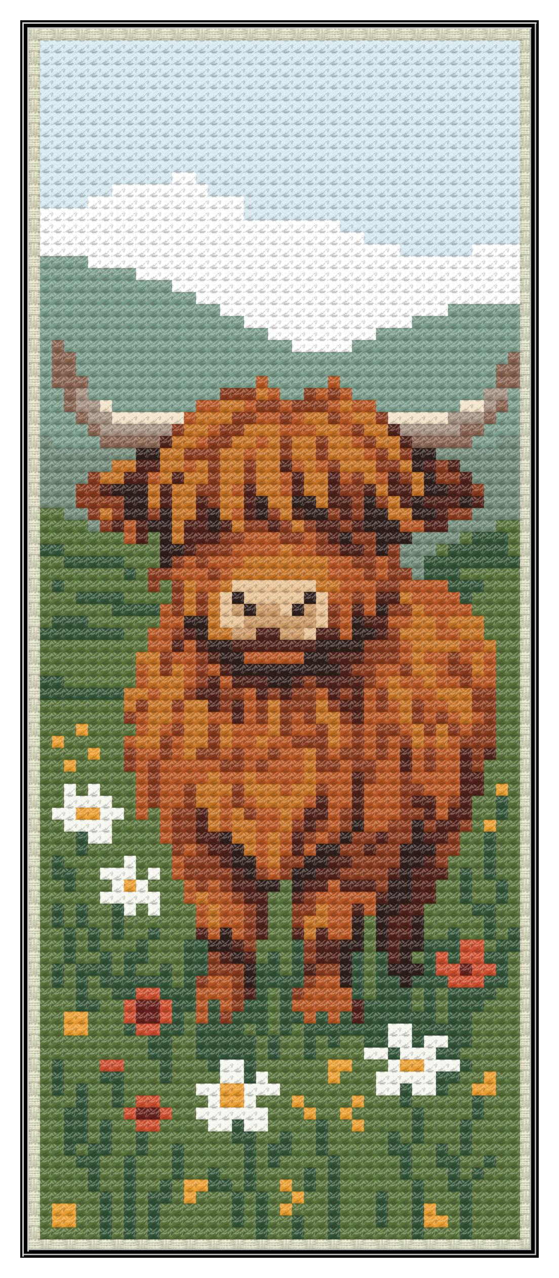 Scottish Highland Cow Landscape Bookmark – Cross Stitch Pattern PDF ...