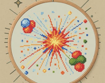 Particle Collision –  Science Cross Stitch Pattern PDF – Digital Download