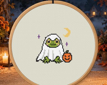 Ghost Costume Frog Counted Cross Stitch PDF Pattern