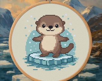 Little Otter in the Snow – Winter Otter Cross Stitch Pattern PDF – Digital Download
