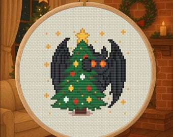 Weihnachts-Mothman - Weihnachts-Cryptid Kreuzstich PDF - Digital Download