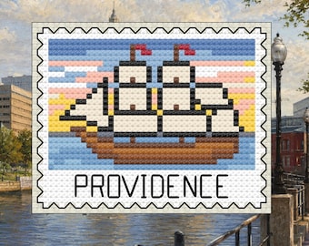 Providence Stamp - Rhode Island Tall Ship Cross Stitch Pattern PDF – Digital Download