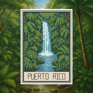 Postkartensammlung - Puerto Rico Wasserfall Kreuzstich Muster PDF - Digital Download