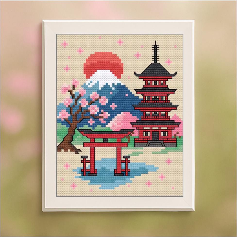 春の富士山 - 日本のクロスステッチパターン PDF - デジタル