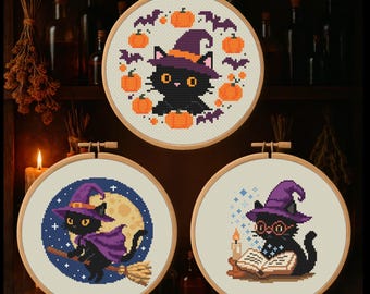 Enchanted Cats – 3 patronen – Halloween-kruissteekpatroonbundel pdf – digitale download