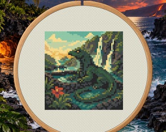 Moʻo Hawaii Cryptid Counted Cross Stitch PDF