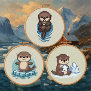 Bundel grillige otter-kruissteekpatroon: vrolijk, winter, magisch (digitale download)