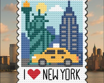 NYC Cross Stitch Pattern: Big Apple Stamp Art (PDF Download)