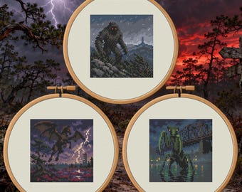 New Jersey Cryptids Trio | Counted Cross Stitch PDF Bundle