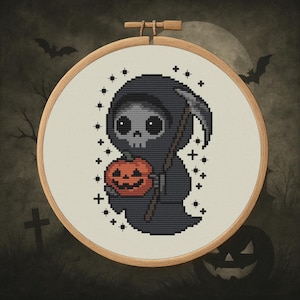 Grim Reaper – Cross Stitch Pattern PDF – Gothic Halloween Decor – Macabre Stitch Art
