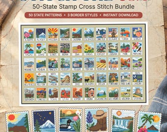 50 State Postage Stamp Cross Stitch Pattern Bundle: Stitch the USA! (PDF Instant Digital Download)