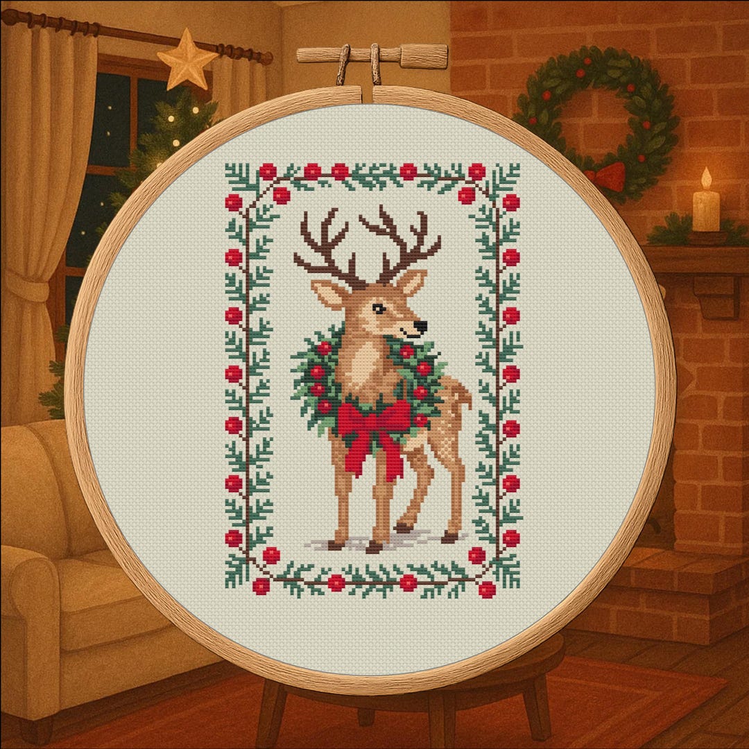 Christmas Woodland Deer – Holiday Deer Cross Stitch PDF – Digital ...