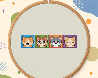 Personality Cats Cross Stitch Pattern PDF - Funny Cat Design Digital Download