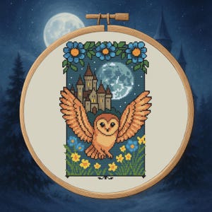 Midnattsflykt & Stygn - Tornuggla – Korsstygnsmönster PDF – Digital nedladdning