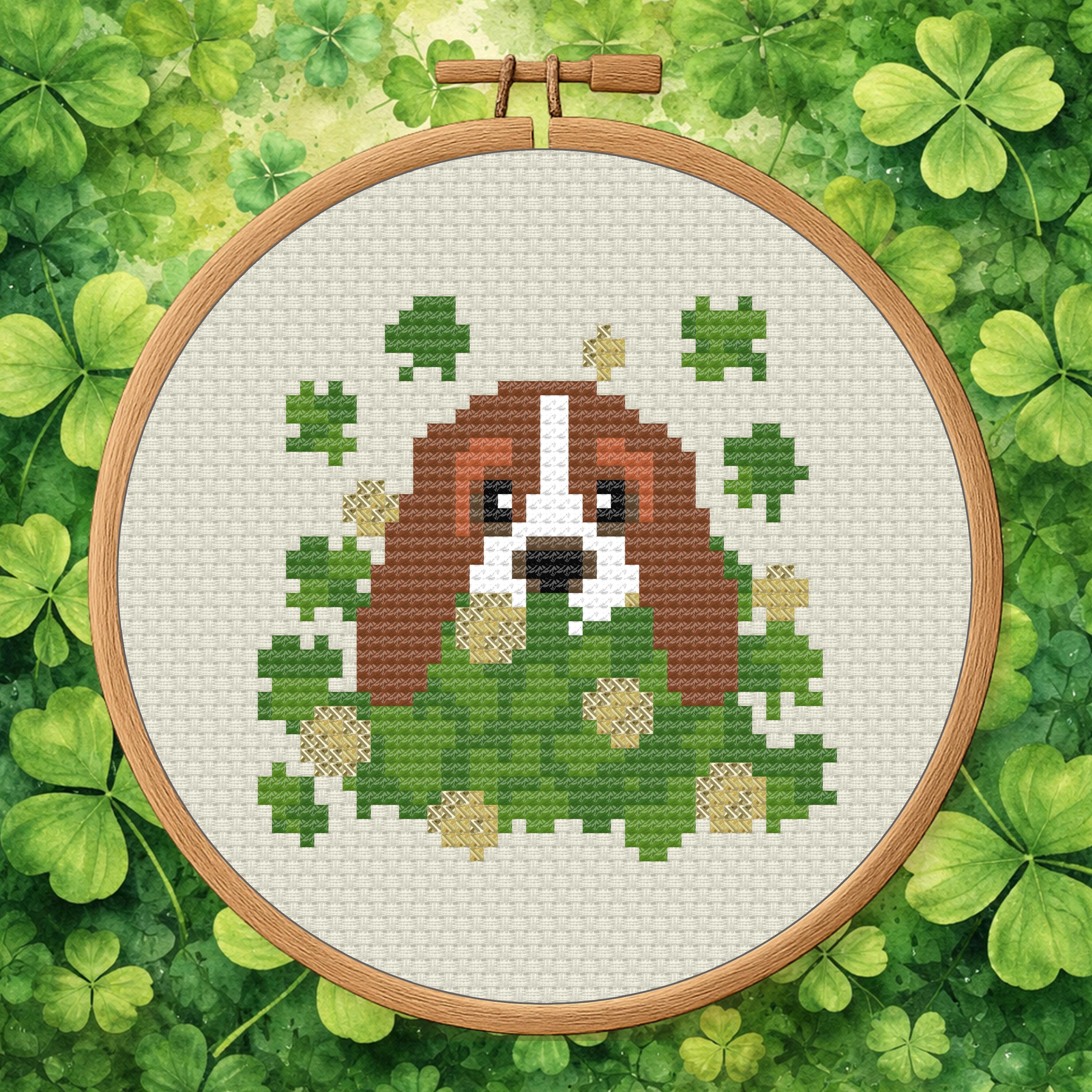 Basset in Shamrocks – St. Patrick’s Day Dog Cross Stitch Pattern PDF cross-stitch pattern preview