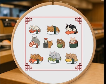 Sushi Cats – Japan Cross Stitch Pattern PDF – Digital Download