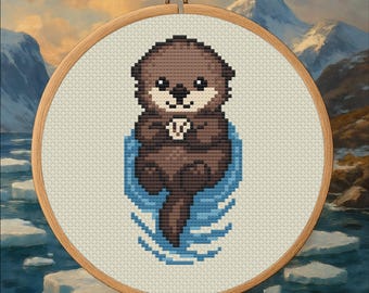 Joyful Otter – Cheerful Otter Cross Stitch Pattern PDF – Digital Download