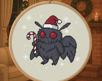 Weihnachts Mothman - süßes Cryptid Holiday Kreuzstichmuster PDF - digitaler Download