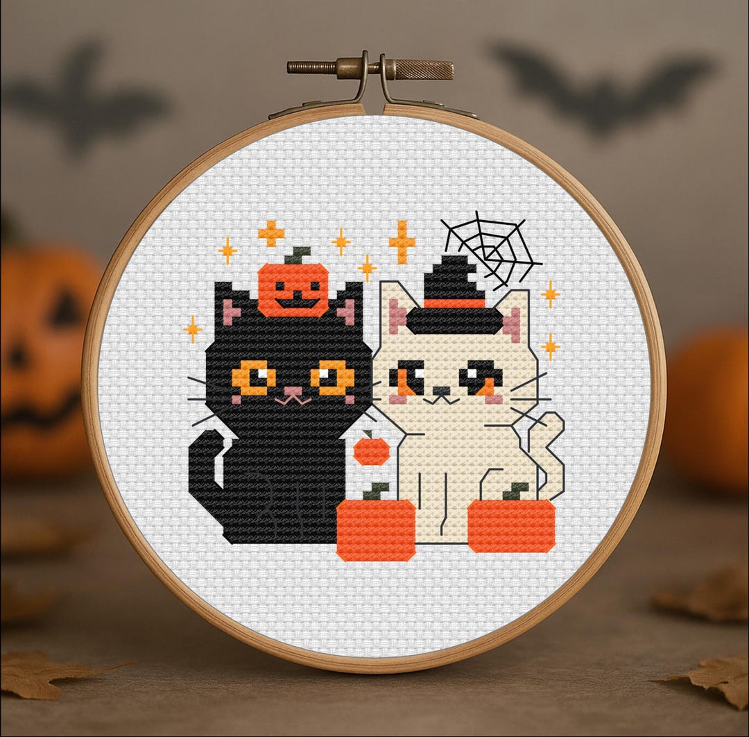 Paws & Pumpkins – Halloween Cross Stitch Pattern PDF – Digital Download ...