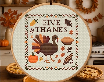 Bedankt – Thanksgiving Turkije kruissteekpatroon pdf – digitale download