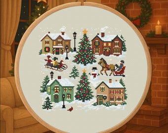 Snowy Christmas Village – Winter Village Cross Stitch Pattern PDF – Digital Download