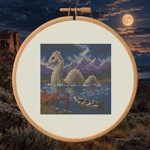 Korsstygnsmönster för Lake DeSmet-monstret, Wyoming Cryptid PDF, Lake Monster, direktnedladdning