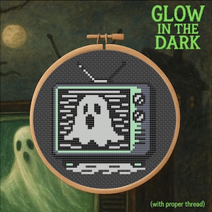 Paranormal Frequency – Glow in the Dark Ghost – Halloween Cross Stitch Pattern PDF – Digital Download