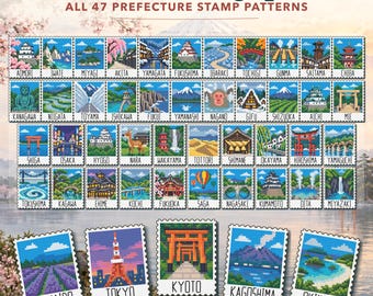 Japan 47 Prefecture Stamp Cross Stitch Pattern Bundle | All 47 PDF Charts + Pattern Keeper