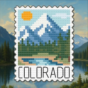Colorado Rocky Mountain Kreuzstichmuster: US State Briefmarken Serie (Digitaler Download)