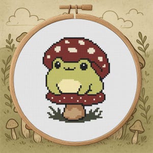 Frog on Mushroom – Cross Stitch Pattern PDF – Digital Download